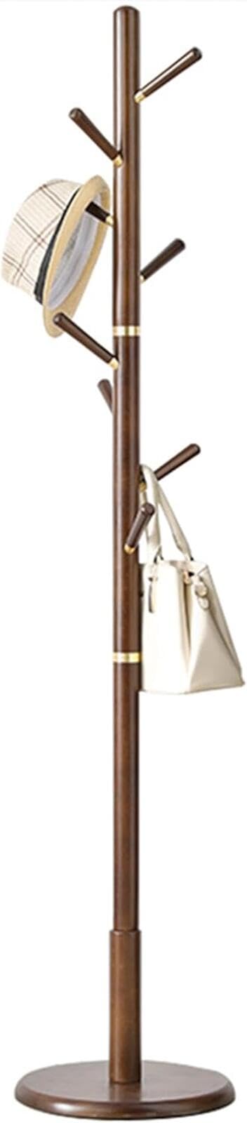 レボショップのハンガーラック 玄関ハンガー コートハンガー コートラック 無垢材 ポールハンガー 北欧 自立式コートラック 洋服掛け 帽子掛け 大容量 省スペース 帽子 衣類 バッグ収納 組立て簡単 枝型設計 安定 組立簡単 リビングルーム 寝室用 多機能ハンガーラック (ウォールナット色)｜アングル2