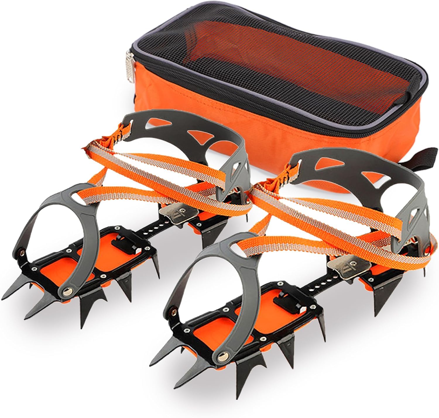 本格登山用シューズ サイズ調整可能 高強度マンガン鋼 ベルト式 ラペル式 カフなし登山靴に対応 登山か..