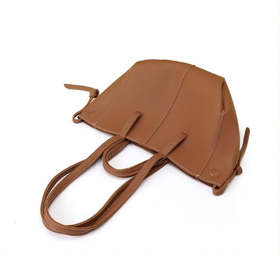 [] ストリートファッション大容量トートバッグ オーバーサイズPUレザー 楕円形水筒形 シンプルデザイン 多機能ポケット