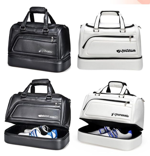 ゴルフウェアバッグ ダブルレイヤー 防水男女兼用 服・靴分離収納 通勤・プレイ兼用 白