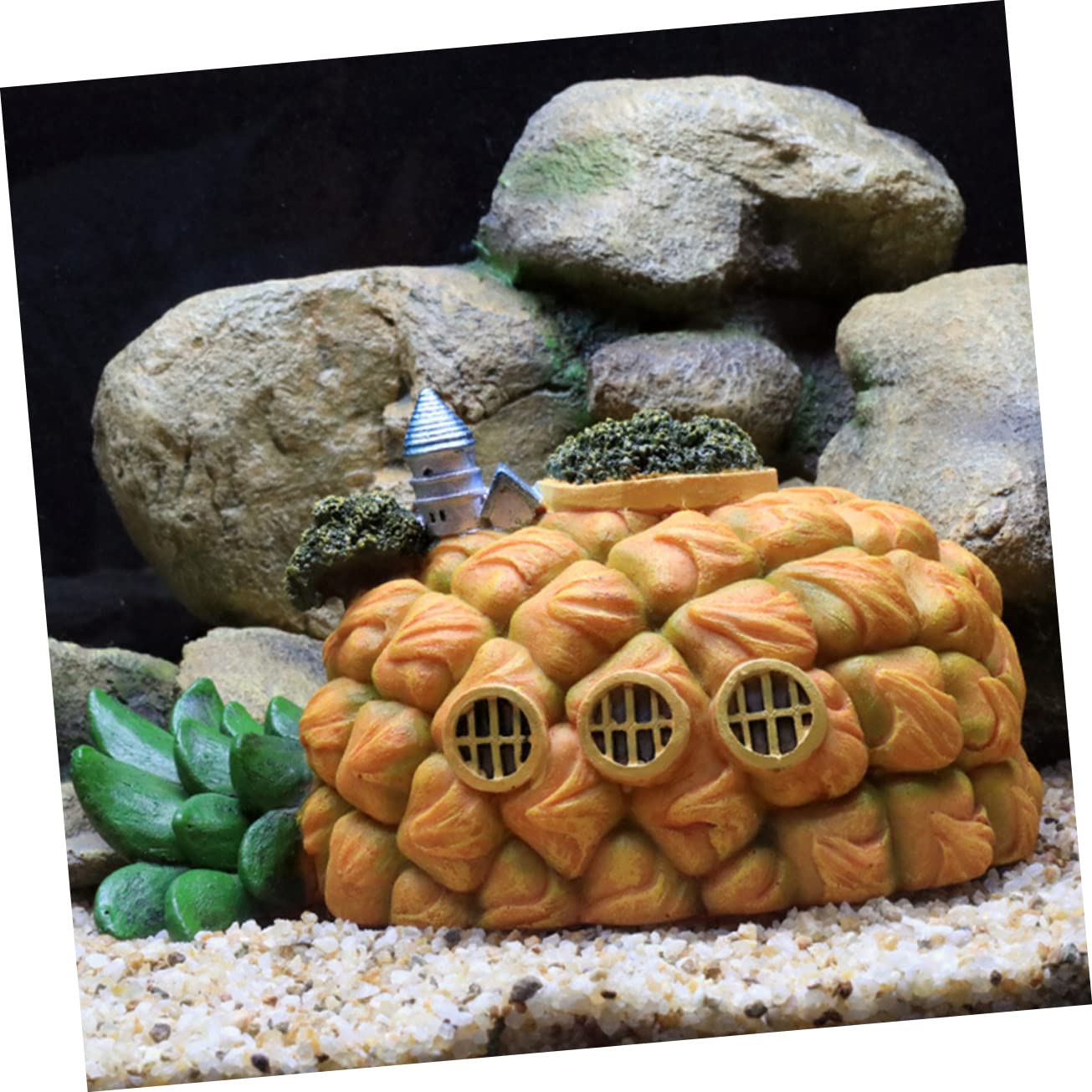 個 パイナップルキャッスルハウス 水槽の家の装飾 ために 水族館の洞窟 魚の装飾 テラリウムの装飾 水族館のエビの皮 エビの洞窟 水槽の隠れ家 水槽シェルター 樹脂 Yellow