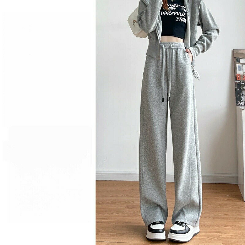 グレー スポーツパンツ レディース 2024秋 ハイウエスト ストレートシルエット 着痩せ 通勤用