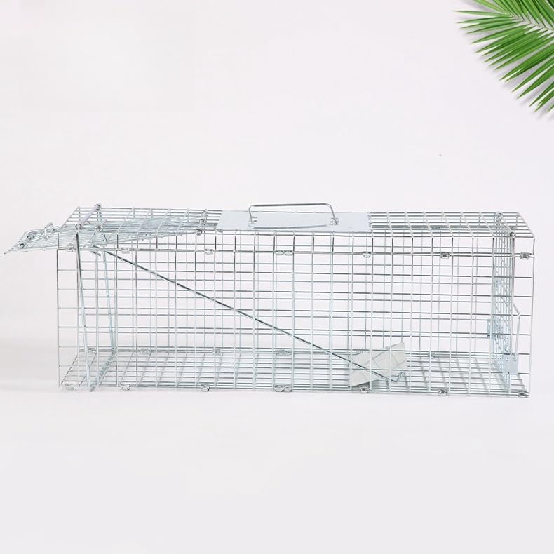 動物捕獲器 踏み板式 アニマルトラップ 野良猫 迷子猫 人道的猫捕獲用折りたたみ式捕獲ケージ 自動ロック機能付き 害獣駆除 畑 庭 家庭菜園 農業作物保護 簡単組立 設置 折り畳み コンパクト収納 (792833,シルバー)