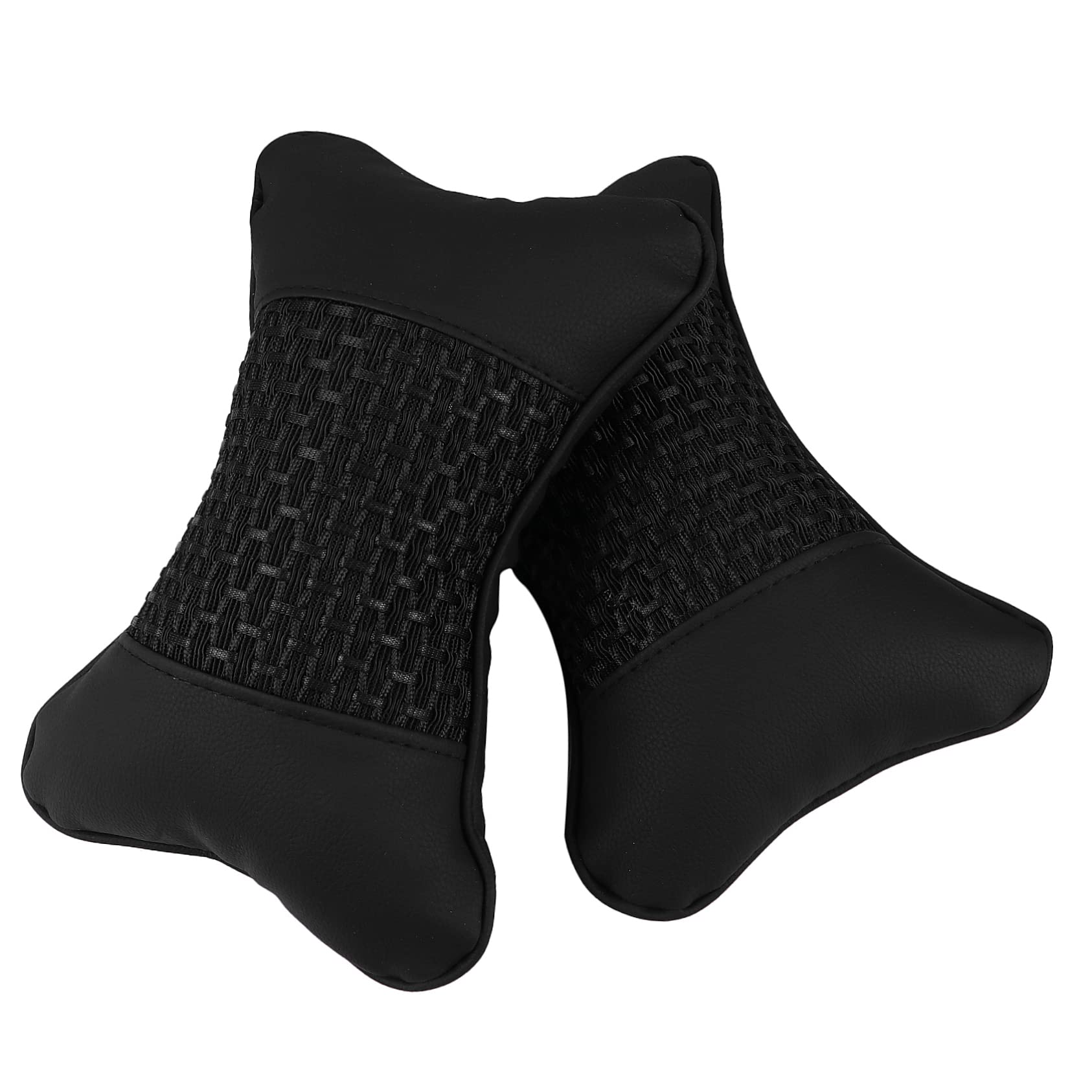 車用ヘッドレスト枕と 枕 耐摩耗レザー素材 ふっくらクッション芯 弾性ベルト固定 車内用カー用品 ペアセット オールシーズン快適使用