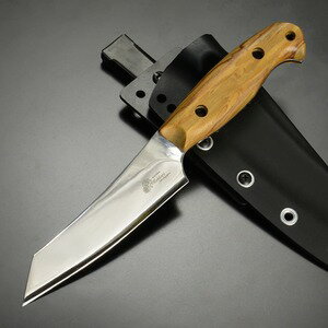 makkari knives アウトドアナイフ 灯火 フルタング 間狩純平作 ステンレスブレード 樹脂製シース付き オリーブウッド マッカリーナイフ ともしび 固定刃 フィクスドブレード ウッドハンドル 木製ハンドル SUS ブッシュクラフト バトニング 狩猟 釣り カスタムナイフ