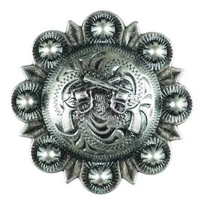 ウェスタン ベリーコンチョ クロスピストル [ シルバー / 通常ネジ ] ゴールド 直径38mm | ハンドメイド 長財布 ロングウォレット 革製品 レザークラフト 材料 資材 パーツ レザークラフト資材