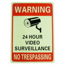 メッセージプレート WARNING NO TRESPASSING 24時間監視中 アルミ製 蓄光 0003458-0001 セキュリティ看板 24hour video surveillance ブリキ看板 通販 通信販売