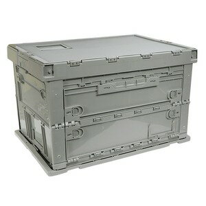 コンテナボックス 折り畳み式 フタ一体型 ロック付き取り出し窓 [ グレー / 大 ] 収納箱 かご 籠 カゴ ストッカー 収納ケース 収納ボックス