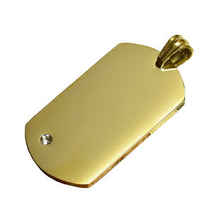 ステンレス製 ドッグタグプレート ストーン付 [ ゴールド ] ドックタグ 認識票 DOG TAG ペンダントトッ..