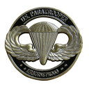 チャレンジコイン 米陸軍 パラシュート章 空挺部隊 記念メダル Challenge Coin 記念コイン U.S.PARATROOPER エアボーン 部隊章 亜鉛合金 彫刻 円形 透明ケース付き ミリタリーメダル ミリタリーコイン