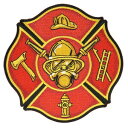 ミリタリーパッチ Fire Fighter アイロンシート付 レッド [ 小 ] ミリタリーワッペン アップリケ バイカーパッチ Firefighter Axe Ladder Hydrant Cap Patch 消防士 赤 救急 通販 販売 EMSワッペン EMTワッペン EMSパッチ EMTパッチ スリーブバッジ