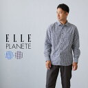 ギンガムチェック シャツ メンズ 春 ELLE PLANETE ブランド エルプラネット レギュラーカラー ビジネスシャツ ワンポイント ポケット 刺繍 レギュラーフィット 綿 100 コットン ブルー/ネイビー M/L/LL あす楽