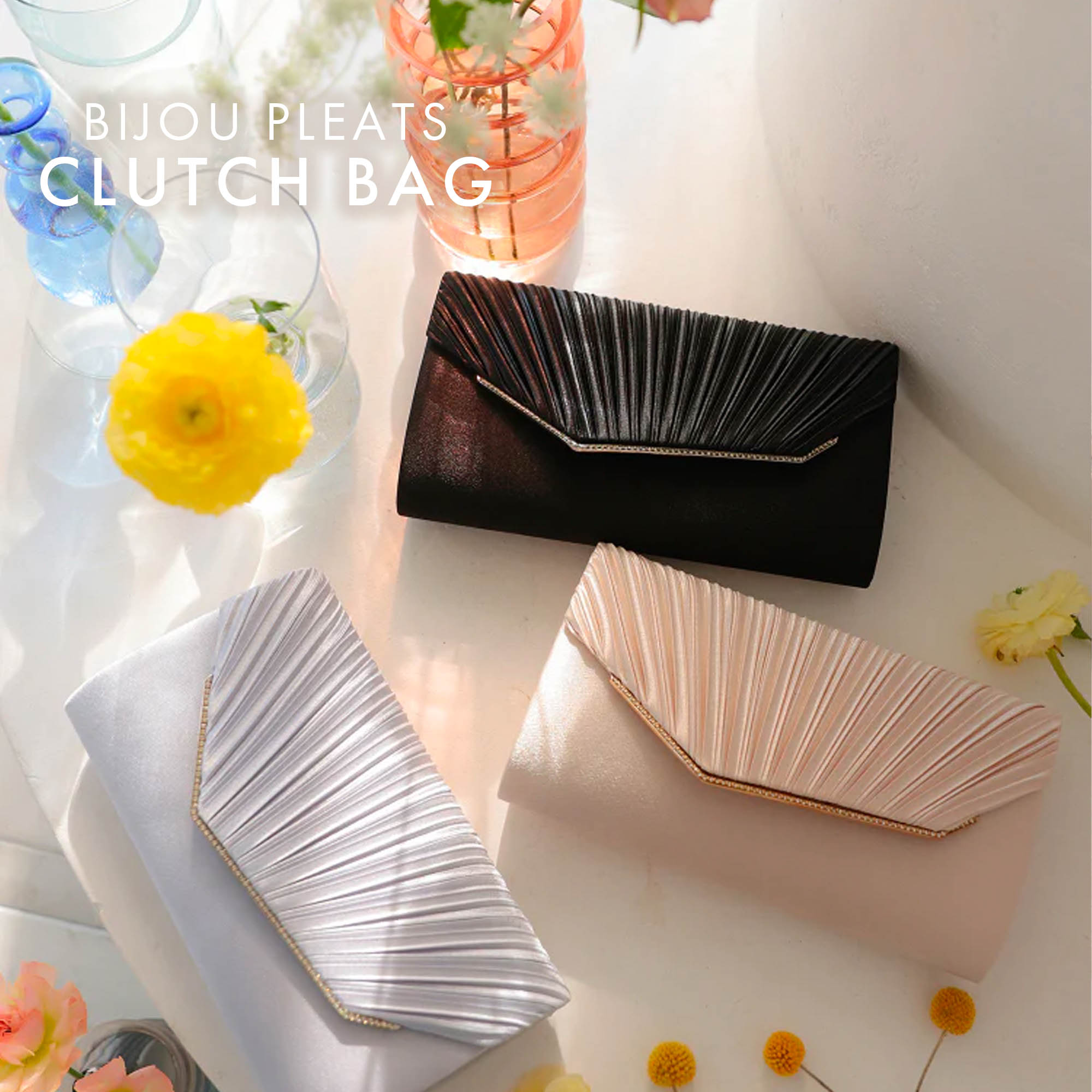 パーティーバッグ 結婚式 お呼ばれ バッグ レディース クラッチバッグ　プリーツ ベージュ シルバー ブラック 3WAY 2WAY ハンドバッグ ショルダー チェーン パーティーバッグ 二次会 謝恩会 披露宴 アクセサリー おしゃれ 20代 30代 40代 50代 同窓会 ドレス バッグ 冠婚葬祭のサムネイル