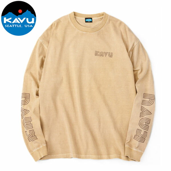カブー KAVU メンズ 長袖Tシャツ スリーブプリント ロングスリーブTシャツ マスタード コットン製 綿100％ KAV19823014036