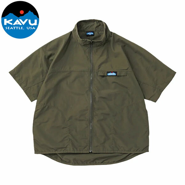 乐天商城 - カブー KAVU メンズ 半袖シャツ ハーフジップ ショートスリーブスローシャツ オリーブ ナイロン 紫外線対策 KAV19822408058