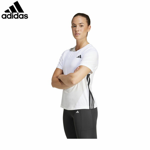 アディダス adidas Tシャツ レディース トレイン エッセンシャルズ スリーストライプス ワークアウト 半袖Tシャツ ホワイト/ブラック 陸上 ランニング ADSKUC81JH1393