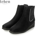 テーン tehen レディース サイドゴアブーツ TN1776 BLACK-SILKY クッションインソール スクエアトゥ マドラス madras TEHTN1...