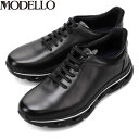 モデロ MODELLO メンズ レザースニーカー DM3342 BLACK カバロス加工 抗菌防臭 速乾 マドラス madras MODDM3342BLA