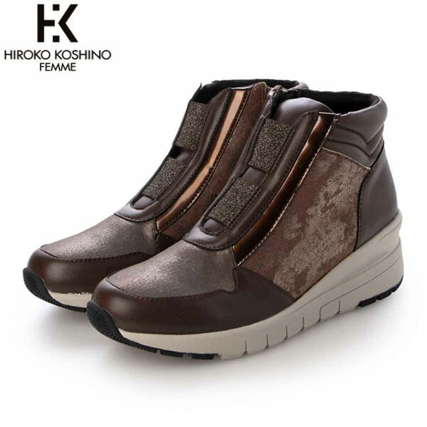 樂天商城 - HIROKO KOSHINO FEMME ヒロココシノ ファム レディース ハイカットスニーカー HRL3004 BROWN 撥水 5.5センチヒール マドラス madras HKFHRL3004BRN