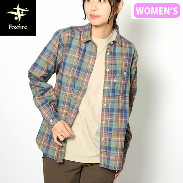 Long-Sleeved - フォックスファイヤー Foxfire レディース 長袖シャツ TSメランジチェックシャツ アッシュグリーン(246) 吸汗速乾 中厚 保温 FOX8112577246
