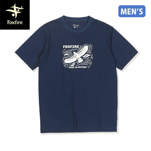 Rakuten - フォックスファイヤー Foxfire メンズ 半袖Tシャツ CシールドイーグルT S/S ネイビー 遮熱 速乾 UV 登山 FOX5215627046