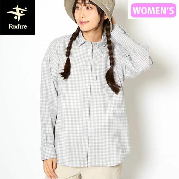 ♪♪Foxfire フォックスファイヤー  レディース 長袖シャツ SCパナマギンガムカシュクール SIZE M  ブラック×ホワイト Foxfire - ♪♪Foxfire フォックスファイヤー レディース 長袖シャツ