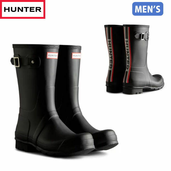 国内正規品 ハンター HUNTER レインブーツ 長靴 メンズ 防水 雨 梅雨 通勤 MFS9353RMA BLK ブラック 黒 メンズ オリジナル ショート ハンター トリ カラー ロゴ バックストラップ ブーツ HURMFS9353RMABLK