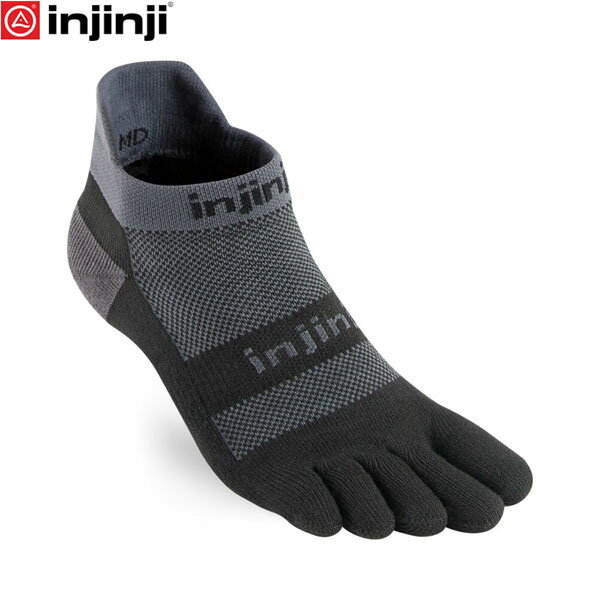 injinji インジンジ ラン ミッドウェイト ノーショウ ブラック／グレー 五本指ソックス 靴下