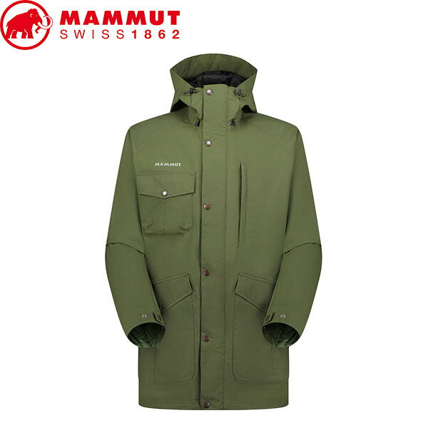1011-01950Mountain SO Parka AF Mendark marshMountain Parkaは、キャンプやアウトドアアクティビティに最適なジャケット。クラシックなアウトドアスタイルは、デイリーウェアとしても活躍します。耐風性・防水性を備えたこのソフトシェルパーカは、ライナー付きのためどんな悪天候でも身体をあたたかくドライに保ちます。胸と両サイドに2つずつポケットを備え、身の回り品の収納にも困りません。■商品重量550g■素材・材質100%ナイロン・Pertex Shield■原産国ベトナム■仕様縫製パターン:Regular Fit■特徴フードの3点調節システム。ボタン付き胸ポケット1つ。フラップ＆スナップボタン付きパッチフロントポケット2つ、サイドスリットポケット。耐久性のある撥水性YKK Vislon 2-way フロントジッパー。フロントジッパーの上にスナップボタン付きフラップを施してウェザープロテクションを向上。スナップボタンでカフ幅を調節可能。内側にドローコード付きズボン裾。サイズ表記:EUROSソフトシェル パーカー ジャケット 上着 アウター 防寒 保温 耐風性 防水性 マウンテン アジアンフィット 登山 トレッキング ハイキング アウトドア レジャー MAMMUTとは 1862年、カスパー・ターナー（Kaspar Tanner）が創立した、スイスのアウトドアメーカー。 マムートはもともと農業用のロープの製造からスタートした企業で、のちに麻製スタティッククライミングロープの製造を開始。 1950年代までには登山用化学繊維製ロープを開発し、1964年にはダイナミックシングルロープを製造。 1972年にはテントや寝袋なども製造し、1980年代半ばにスイスのテキスタイル専門メーカーSchoeller(ショーラー)と共にストレッチする素材を使った登山用パンツを開発し世界初のソフトシェルウェアを世に出した。 以降、現在までマムートは総合的なアウトドアブランドとして、さまざまな製品を提供している。 ※メーカーやモデル等によりサイズ感は異なります。サイズは目安としてお考えください。 ※写真の色と実際の商品の色は多少異なる場合がございます。 ※商品画像はメーカー提供のサンプル画像です。 製品仕様・デザインは改良のため予告なく変更される場合がありますのでご了承ください。 この商品のお支払いはキャッシュレス決済（クレジット決済・ポイント支払い）のみです。 ・キャッシュレス決済（クレジット決済・ポイント支払い）以外をお選び頂いた場合、注文後の変更が出来ないため、ご注文のキャンセル処理をいたします。 ※ご注文後のお客様都合によるキャンセルや変更は承っておりませんので、ご確認の上ご注文をお願いいたします。 正規品 未使用新品 当店のブランド商品は全て本物です。安心してショッピングをお楽しみください。