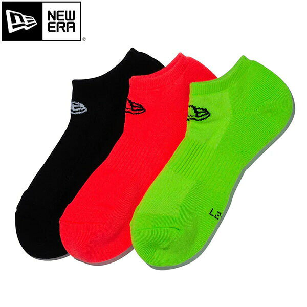 ニューエラ NEW ERA 靴下 ソックス SOCKS ショート 3ペア 3足セット ユニセックス メンズ レディース ブラック/ネオンオレンジ/ネオングリーン NER14518170