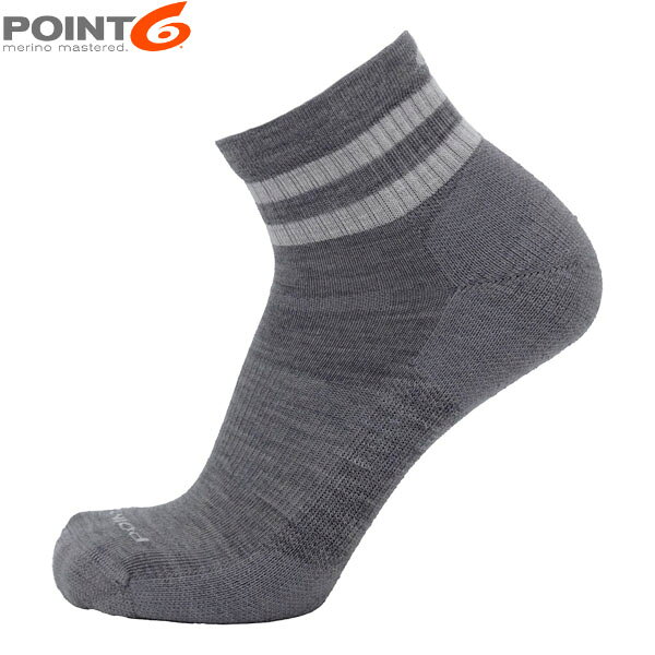 Rakuten - POINT6 ポイント6 靴下 ソックス Retro Stripe Extra Light 1/4 Crew Stone/White メリノウール 足裏クッション P66310STNWHT