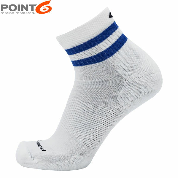 乐天商城 - POINT6 ポイント6 靴下 ソックス Retro Stripe Extra Light 1/4 Crew White/Blue メリノウール 足裏クッション P66310WHTBLU