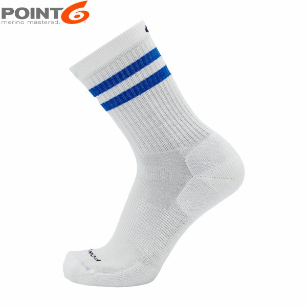 Rakuten - POINT6 ポイント6 靴下 ソックス Retro Stripe Extra Light 3/4 Crew White/Blue メリノウール 足裏クッション P66330WHTBLU