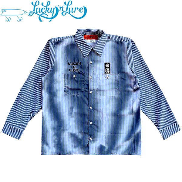 ラッキールアー ワークシャツ 「幸運」 LS REMAKE STRIPE WORK SHIRTS BLU x WHT Lucky‘n’Lure LuckyLure Z-SOALL225008SBLU