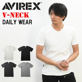 AVIREX アビレックス リブ素材 Vネック 半袖Tシャツ 無地 617351 6143501 783-4934008 メンズ 半T カットソー トップス ブイネック アヴィレックス