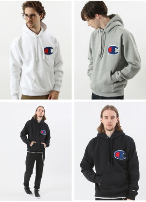 Champion(チャンピオン)ビッグロゴプルオーバースウェットパーカー無地アメカジスエットデカロゴメンズレディースビッグCプルパーカートップスC3-E127【楽ギフ_包装】