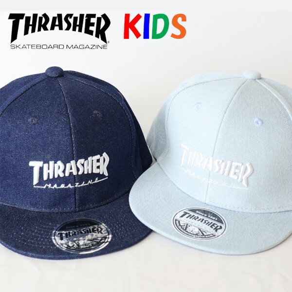 乐天商城 - THRASHER スラッシャー キッズサイズ ロゴ刺繍 デニム キャップ 帽子 ジュニア 男の子 女の子 キャップ YOUTH ユースサイズ 子供用 25TH-C01K