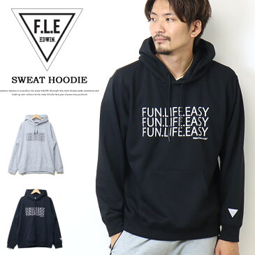 EDWIN エドウィン F.L.E プリント スウェットパーカー フーディ 裏毛 プルパーカー メンズ FLE フリー 送料無料 ES8088-2