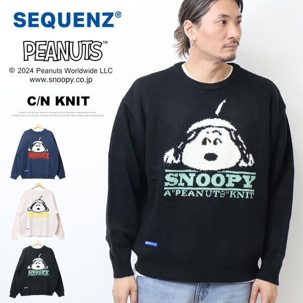 SEQUENZ スヌーピー フェイス セーター ニット クルーネック メンズ ビッグシルエット 送料無料 25370910