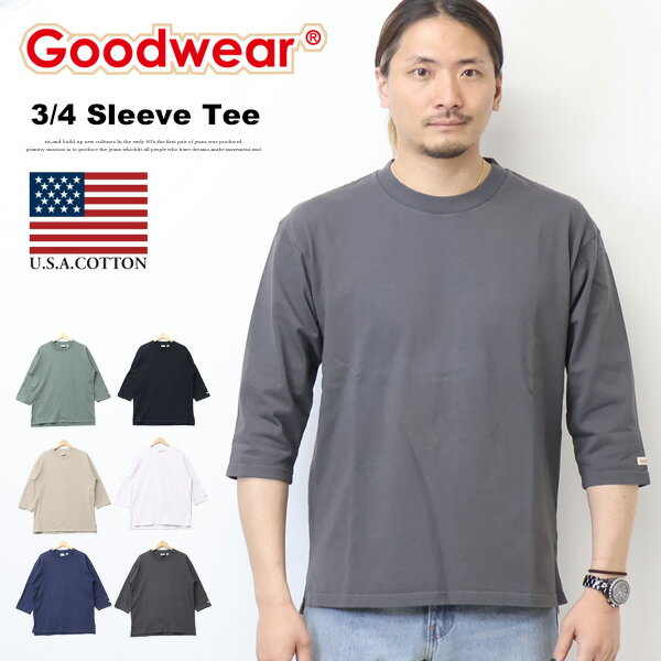 乐天商城 - Goodwear グッドウェア USAコットン 7分袖Tシャツ クルーネック メンズ 2W7-15229