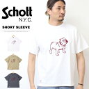 Schott ショット ピグメント加工 半袖Tシャツ フロッキープリント ブルドッグ 半T メンズ 送料無料 782-5134034(4)