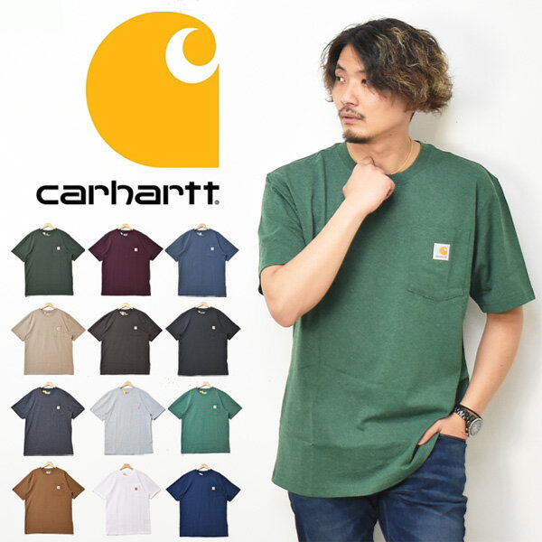 Carhartt カーハート 胸ポケット 半袖Tシャツ ワンポイント 半T メンズ レディース ユニセックス クルーネック 定番 送料無料 K87