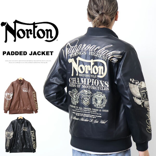 Rakuten - Norton ノートン MAX刺繍デザイン 衿スタンドリブ PU中綿ジャケット メンズ アウター ブルゾン 送料無料 243N1705B