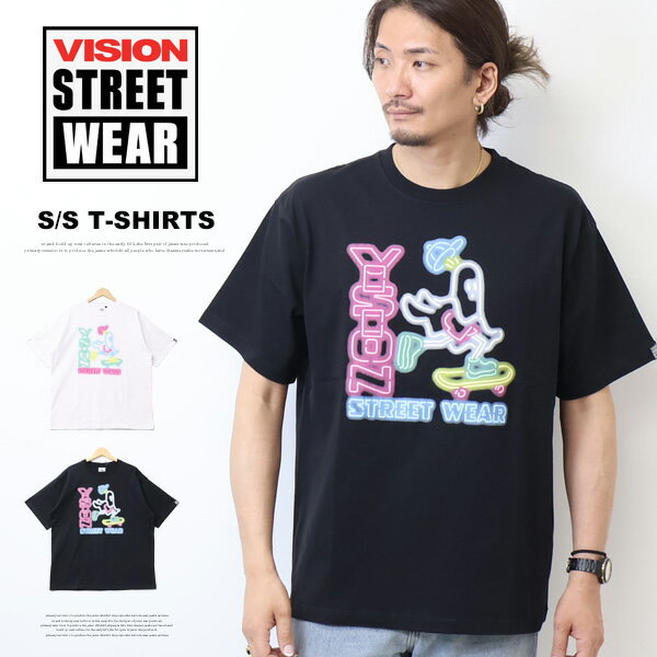 Rakuten - VISION STREET WEAR ビジョンストリートウェアー ネオン ゴーストスケーター プリント 半袖Tシャツ 半T ビッグシルエット メンズ 送料無料 5505046