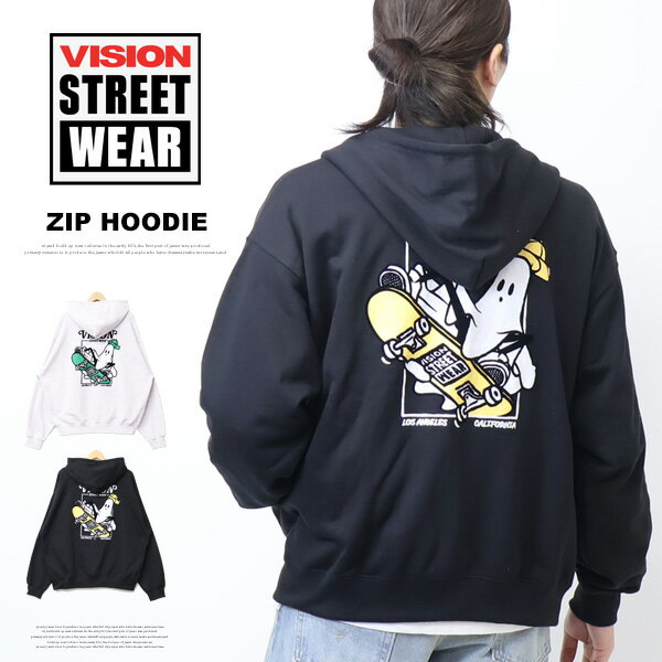 Parka - VISION STREET WEAR ビジョンストリートウェアー ゴーストスケーター スウェットジップパーカー フーディ 裏毛 スウェットパーカー ビッグシルエット メンズ 送料無料 6305045