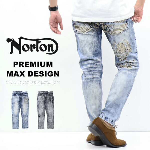 乐天商城 - Norton ノートン ストレッチ ケミカル 刺繍MAX デニムパンツ ジーンズメンズ ボトムス 送料無料 262N1801B