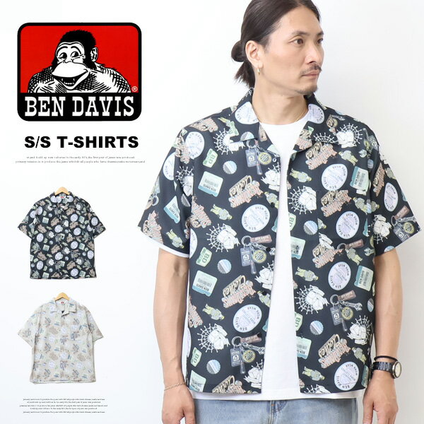 乐天商城 - BEN DAVIS ベンデイビス 総柄プリント 半袖シャツ メンズ オープンカラーシャツ 開襟シャツ ベンデビ ゴリラ 送料無料 26580015