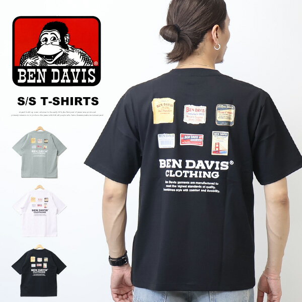 乐天商城 - BEN DAVIS ベンデイビス ラベル バックプリント 半袖Tシャツ ビッグシルエット 半T メンズ ベンデビ ゴリラ 送料無料 26580047