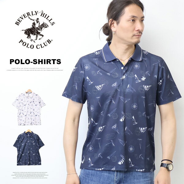 乐天商城 - BEVERLY HILLS POLO CLUB ビバリーヒルズポロクラブ 総柄 半袖ポロシャツ メンズ 6232-2637