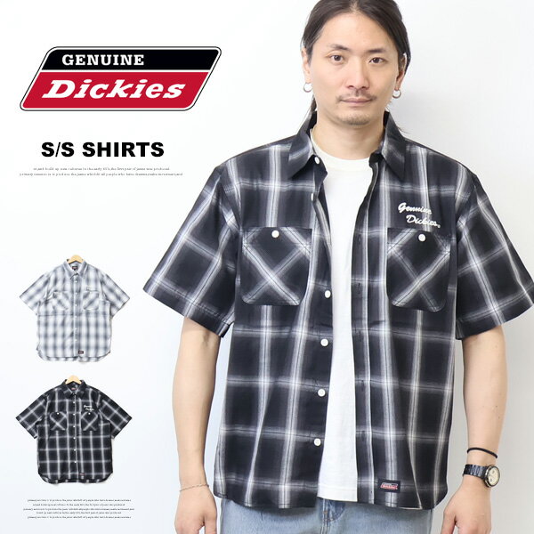 乐天商城 - GENUINE Dickies ジェニュイン ディッキーズ 半袖 オンブレチェック ワークシャツ 半袖シャツ チェックシャツ メンズ 送料無料 6270-9022